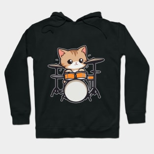 Cute Kitten Drummer for Feline Music Lovers Hoodie